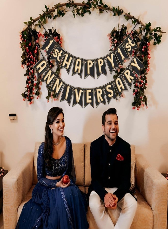 Wobbox Happy Anniversary Bunting Banner Black & Copper Gold Text with Hanging Stars 1st Year Happy Anniversary, Anniversary Decoration for Home, Happy Anniversary Decoration Item, - Image 5